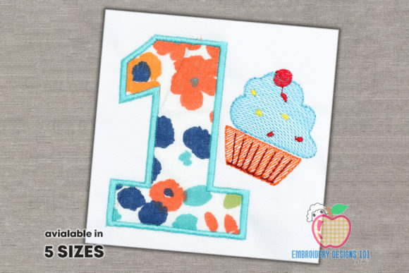 1st Birthday Cupcake Applique for Etsy