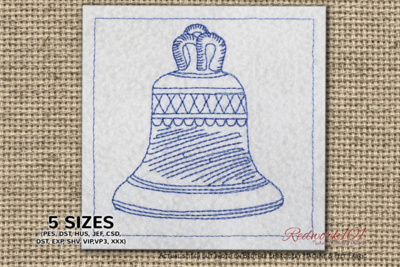 Christmas Hand Bell Redwork for Etsy Products