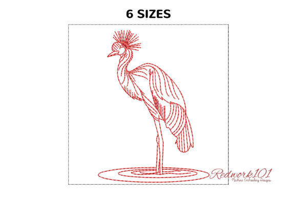 Common Crane Bird Redwork for Boutique Apparel